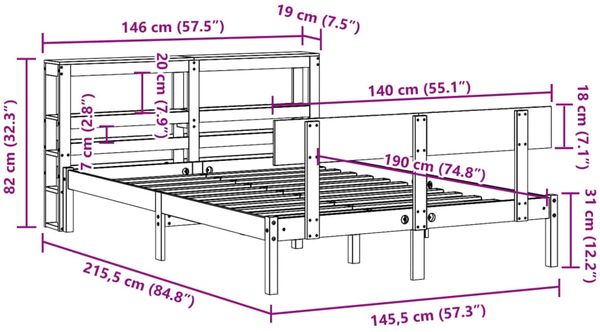 vidaXL Massivholzbett ohne Matratze 140x190 cm Kiefernholz 3305792 Bild 12