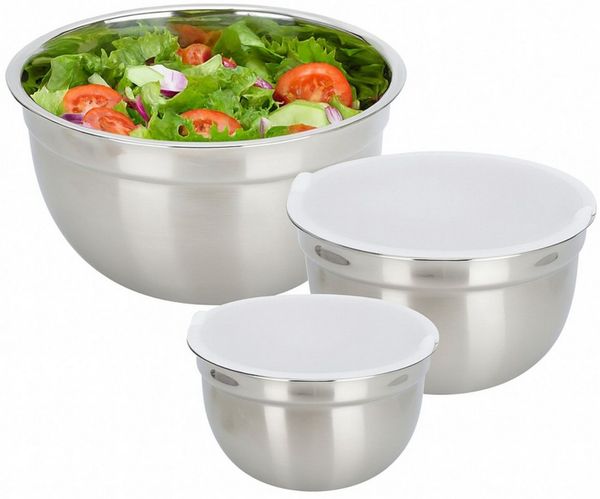 Koopman Schüssel Salatschüssel Rührschüssel Edelstahl 550/850/1350ml 3er Set, Edelstahl, (3-tlg), 3 Größen, Rostfrei, Inkl. Deckel, Langlebig