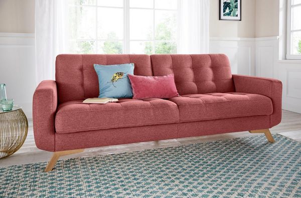 exxpo - sofa fashion 3-Sitzer Fiord, aktuelles Design, tolle Detailverarbeitung im Sitz und Rücken, bequem, wahlweise Kippcouch mit Bettfunktion und Bettkasten, Holzfuß