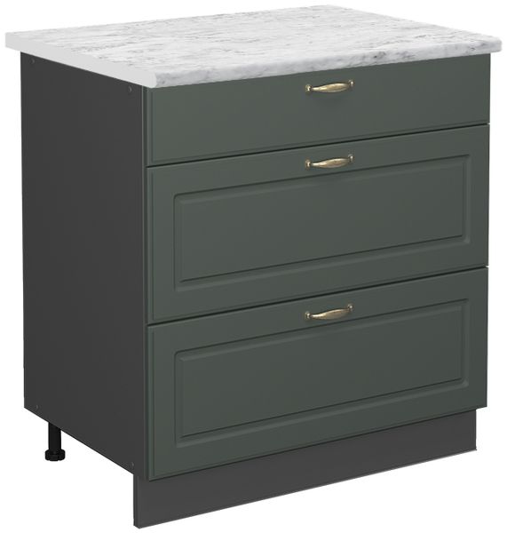 Küchenunterschrank Fame-Line Grün-Gold Landhaus 80 cm mit 3 Schubladen, AP Marmor Vicco