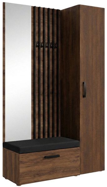 Beautysofa Garderoben-Set MARGARET Flurgarderobe mit Spiegel, (Kleiderschrank, Schuhschrank, Sitzbank, Kleiderstange, Flurmöbel-Set mit Lamellen), verschiedene Farben und Breiten