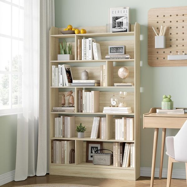 Bücherregal, Bücherschrank, mit 6 Fächern, Aufbewahrungsregal, Standregal, für Wohnzimmer, Büro, Schlafzimmer, 24 x 100 x 170 cm, Eichenbeige