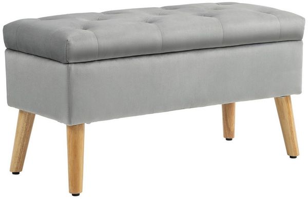 HOMCOM Sitzbank mit Stauraum, Deckel, Samtoptik (Truhenbank, 1-St, Polsterbank), für Flur Schlafzimmer Wohnzimmer, Gummiholz 102 x 35 x 43 cm Grau