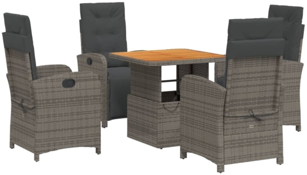vidaXL 5-tlg. Garten-Essgruppe mit Kissen Grau Poly Rattan 3277340