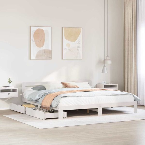 vidaXL Massivholzbett ohne Matratze Weiß 180x200 cm Kiefernholz 3309855