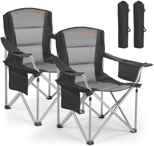 VEVOR 2 x Campingstühle (Übergroß) Faltstühle 204 kg Belastbar, Anglerstühle mit Gepolsterter Rückenlehne & Armlehnen, Klappstühel mit Getränkehalter & Seitentasche, für Outdoor-Aktivitäten Angeln
