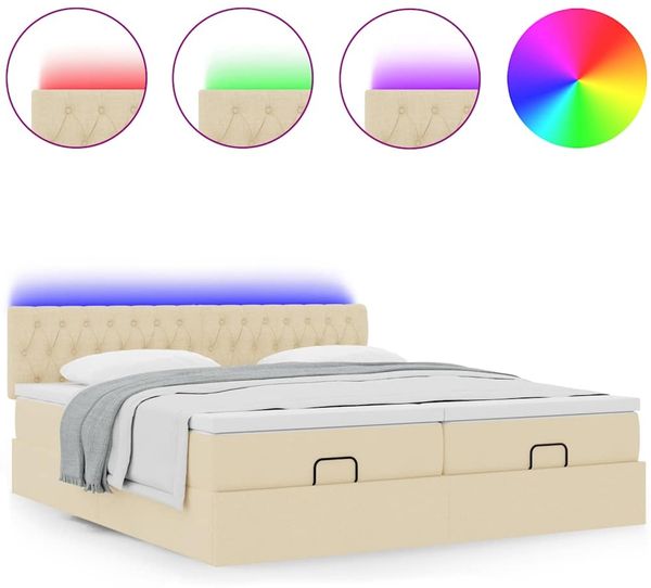 vidaXL Ottoman-Bett mit Matratzen & LEDs Creme 200x200 cm Stoff 3312876 Bild 5