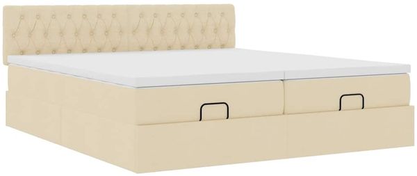 vidaXL Ottoman-Bett mit Matratzen & LEDs Creme 200x200 cm Stoff 3312876 Bild 7