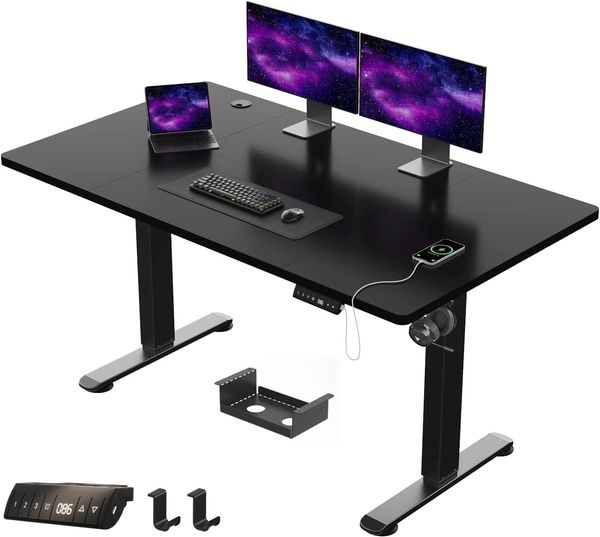 JUMMCIO Schreibtisch elektrisch höhenverstellbar mit Memory Funktion, Schwarz, 140x70 cm