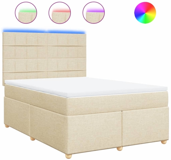 vidaXL Boxspringbett mit Matratze Creme 140x200 cm Stoff 3293608
