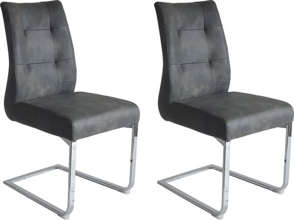 byLIVING 2er Set Schwingstuhl MARLEN XXL / Schwinger in Grau im Vintage Look / Gestell verchromt / Küchenstühle / Esszimmerstühle / Polsterstuhl / Stühle / 47 x 96 x 62 cm (BxHxT)