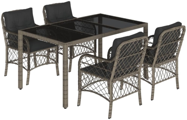 vidaXL 5-tlg. Garten-Essgruppe mit Kissen Grau Poly Rattan 3212032