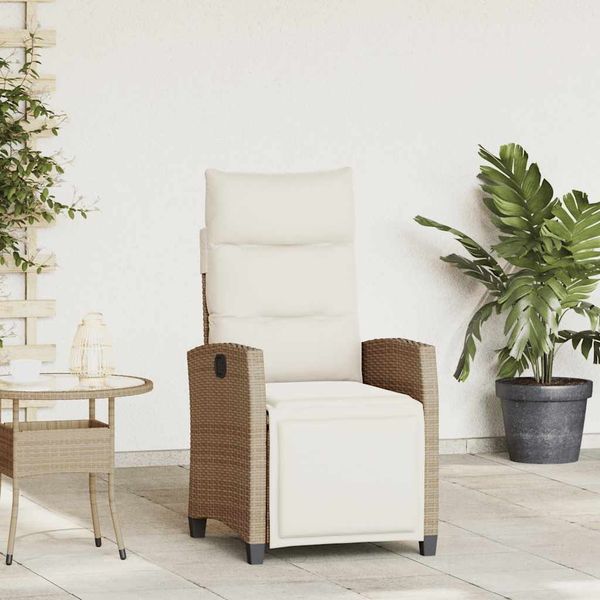 vidaXL Gartensessel mit Beistelltisch Verstellbar Beige Poly Rattan 4108277