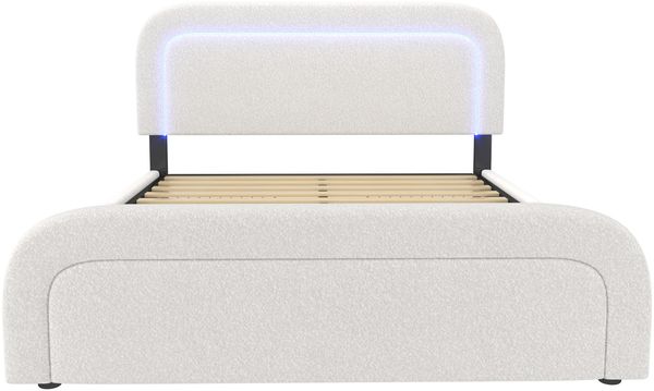 Merax Polsterbett mit USB Typ C Ladefunktion LED-Beleuchtung und 2 Schubladen, Doppelbett 160x200cm, Höhenverstellbarem Kopfteil, Sherp-Weiß Bild 8
