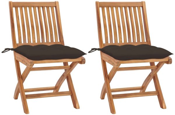 vidaXL Gartenstühle 2 Stk. mit Taupe Kissen Massivholz Teak 3062456
