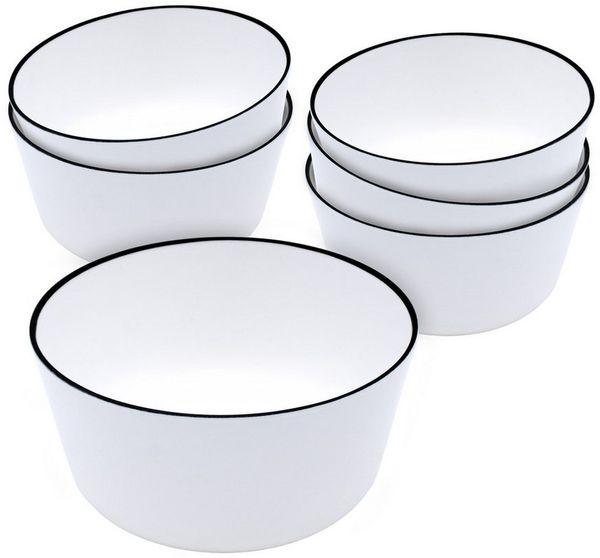 Spetebo Geschirr-Set Melamin Camping Geschirr weiß mit schwarzem Rand - diverse Sets (6-tlg), 4 Personen, Melamin, Picknick Outdoor Tafel Service