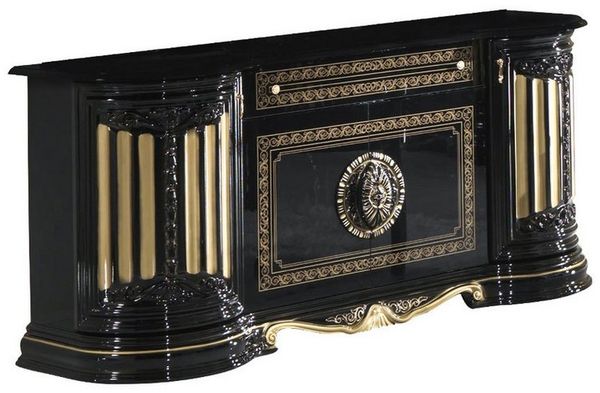 Interdesign24 Sideboard Bella (4-Türig, im Barock-Stil), in Schwarz/Gold Hochglanz