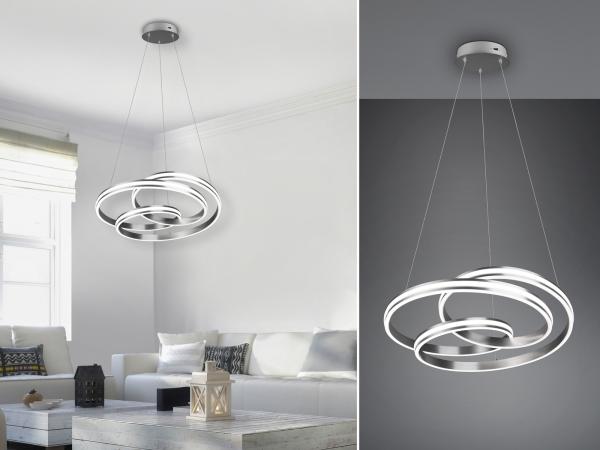 Große LED Pendelleuchte NURIA dimmbar geschwungen Silber, Ø 60cm