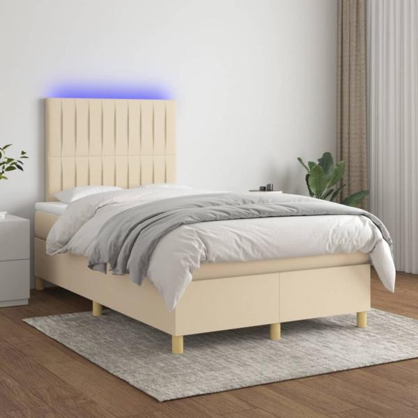 vidaXL Boxspringbett mit Matratze & LED Creme 120x200 cm Stoff, Härtegrad: H2 [3135586]