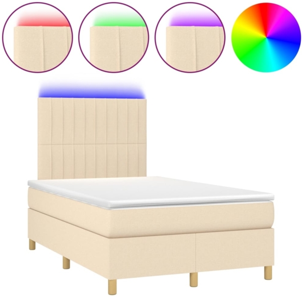 vidaXL Boxspringbett mit Matratze & LED Creme 120x200 cm Stoff, Härtegrad: H2 [3135586]