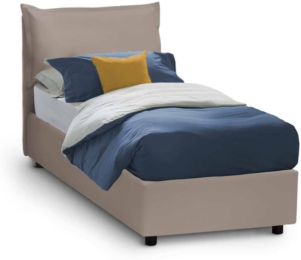 Dmora Amandola-Einzelbett, Bettkasten mit Kunstlederbezug, 100 % Made in Italy, Öffnung vorne, inklusive Matratze 90 x 190 cm, Taupe