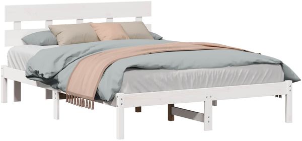 vidaXL Bettgestell mit Kopfteil Weiß 160 x 200 cm Massivholz Kiefer 872156