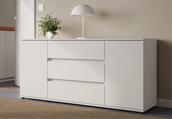 Home Collective Kommode Sideboard Kommode mit Schubladen Sideboard Wohnzimmer Anrichte (Sideboard Wohnzimmer Flur Kommode, modernes, griffloses Design), mit 2 Türen und 3 Schubladen, 150 x 40 x 70 cm Weiß