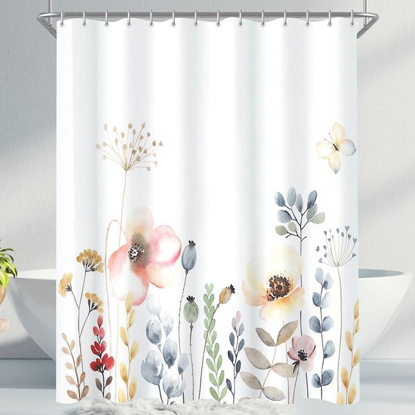 Duschvorhang Blumen Antischimmel, Wasserabweisend, 180x160cm