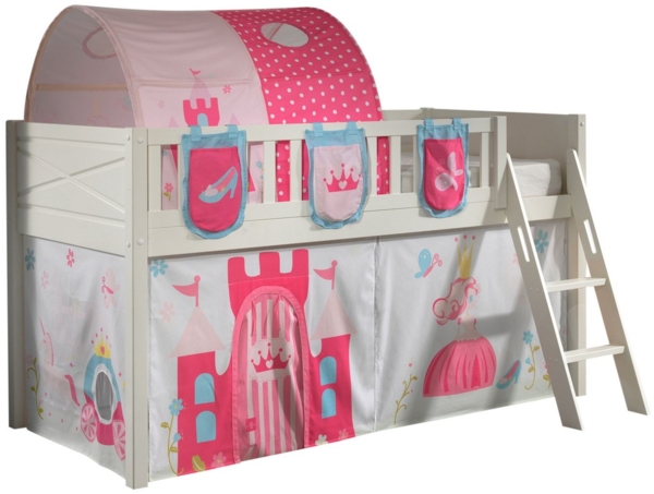 Kinderbett Karyl 208x114x135 Massivholz Weiß Textilset Princess 4
