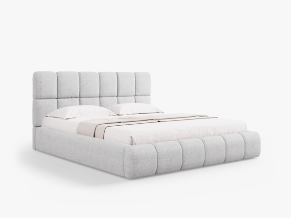 Micadoni Stauraumbett mit Kopfteil Bellis Boucle Baloo Hellgrau 160x200