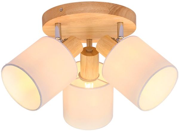 ZMH Deckenstrahler 3-flammig rund Holz LED Deckenlampe E14 350° Schwenkbar Strahler