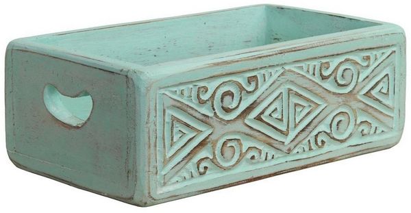 Oriental Galerie Aufbewahrungsbox 3 er Set Holzboxen mit Schnitzereien Türkis