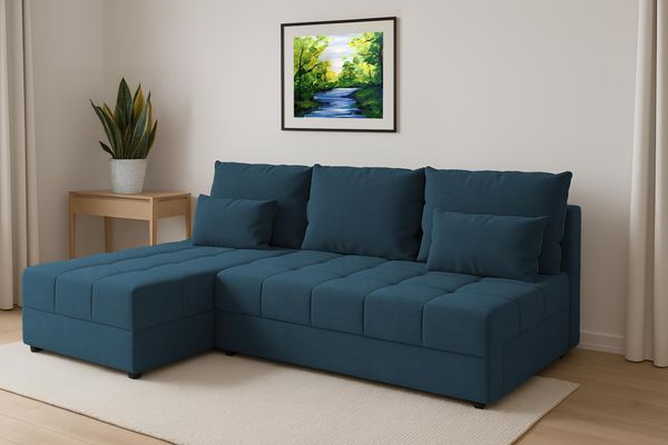AX LIVING Eckcouch blau Dolceo Sofa Klein mit Schlaffunktion Steppung