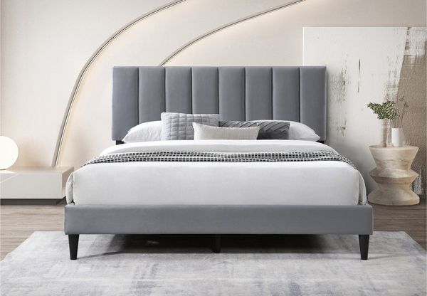 Home Collective Polsterbett 140x200 160x200 & 180x200 cm mit Lattenrost und weichem Bezug (Bettgestell Doppelbett mit gepolstertem Kopfteil, robustes Gestell, hoher Liegekomfort), vertikaler Steppung, 180x200 cm, Grau