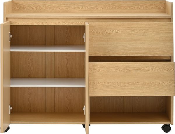 Schuhschrank aus MDF mit Rollen & Schubladen, 110x35x86 cm, Natur Bild 9