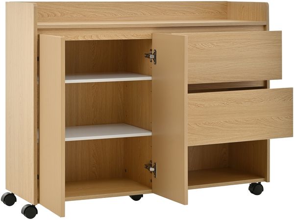 Schuhschrank aus MDF mit Rollen & Schubladen, 110x35x86 cm, Natur Bild 10