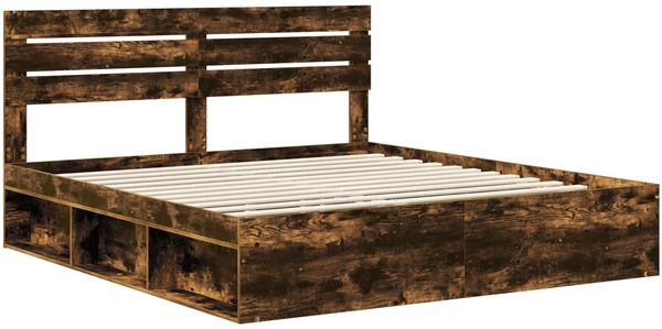 vidaXL Bettrahmen Geräucherte Eiche 200 x 200 cm Massives Kiefernholz 3411379 Bild 4