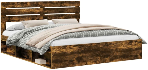 vidaXL Bettrahmen Geräucherte Eiche 200 x 200 cm Massives Kiefernholz 3411379