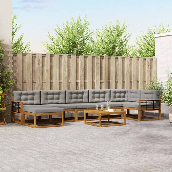 vidaXL Outdoor-Sofagarnitur mit Kissen 8 pcs Natürlich und Hellgrau 3367939