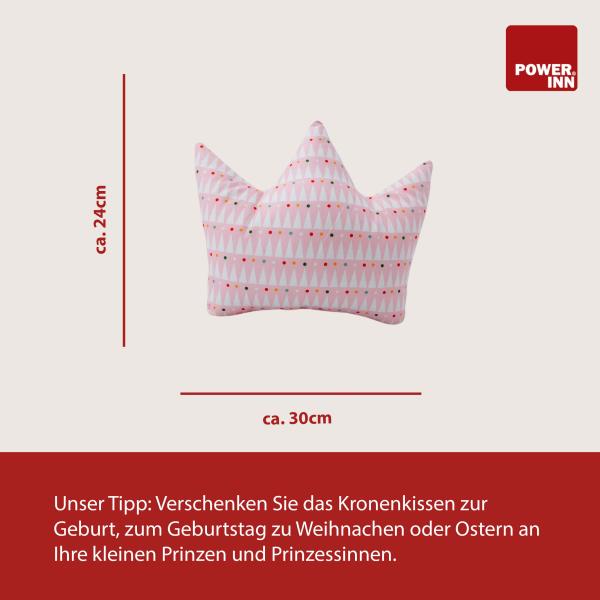 POWER INN Kronenkissen klein ca. 30x24cm | Kuschelkissen zum Träumen und Schlafen | Kinderkissen zum Spielen und Knuddeln | Babykissen als Geburtsgeschenk| 100% Baumwolle, Öko Tex 100 Premium Füllwatte (Märchenfiguren)