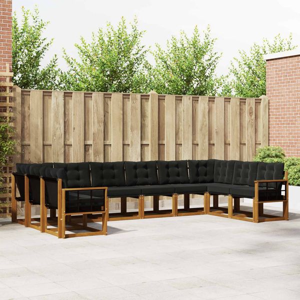 vidaXL Outdoor-Sofagarnitur mit Kissen 10 pcs Natürlich und Schwarz 3369103