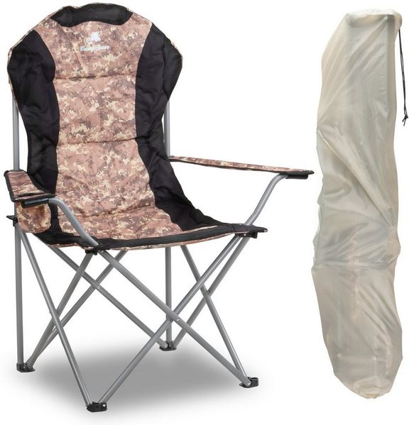 CampFeuer Faltstuhl Campingstuhl Faltbar, Camouflage, Anglerstuhl mit Getränkehalter, Inklusive Getränkehalter und Tragetasche