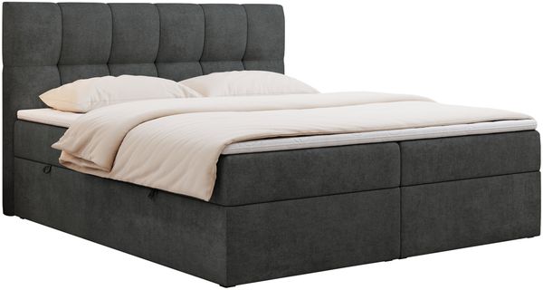 Boxspringbett mit Kopfteil und Topper, Doppelbett - RICO - 200x200cm - Dunkelgrau Stoff - H3 Bild 3