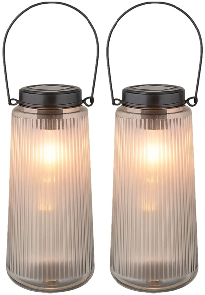 2x LED Solarleuchte, Laterne, Glas klar, H 25 cm