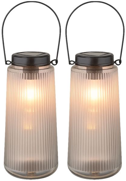 2x LED Solarleuchte, Laterne, Glas klar, H 25 cm