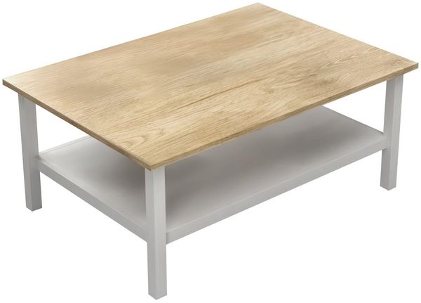 Modern Coffee Table, 100 x 70 x 43 cm, White & Wood Finish | 100% Melamine Coated, MDF Legs, Wall-Mountable, Stylish Scandinavian Design
