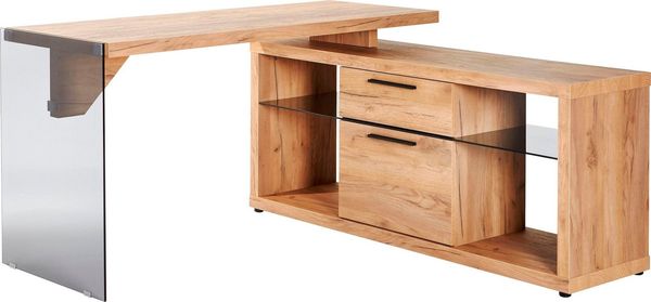 Jahnke Eckschreibtisch LUX, wechselseitig montierbar, Seitenteil aus ESG Sicherheitsglas