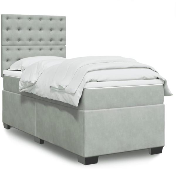 vidaXL Boxspringbett mit Matratze Hellgrau 90x190 cm Samt 3293098