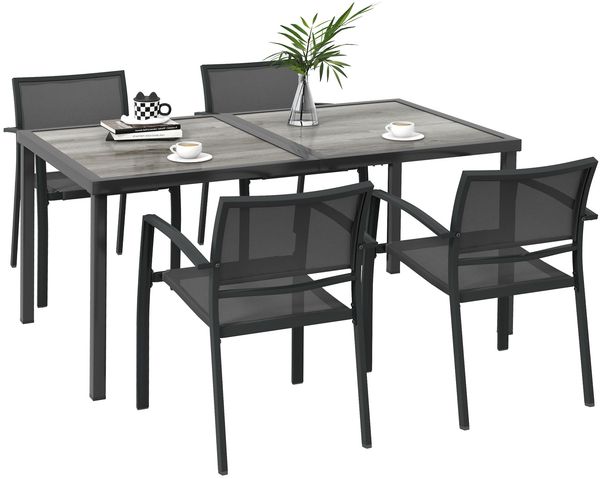 Gartenmöbel-Set Gartensitzgruppe, 1 Tisch, 4 Stühle, 150 x 87 x 72 cm, Grau