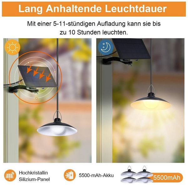 Rosnek LED Solarleuchte für Innen & Außen Hängend, Solar Hängelampe Outdoor mit Fernbedienung, Warmweiß, Kaltweiß, IP65 Wasserdicht, Dimmbare/Timer solarlampe mit 1-4 Lampen, 3M Kabel